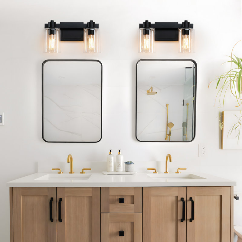 14'' 2-Light Matte Black Bathroom Vanity Light with Glass Shade, 2 Lights, Matte Black