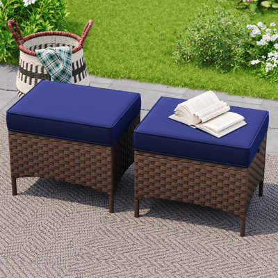 Wicker Outdoor Patio Ottomans With Cushions