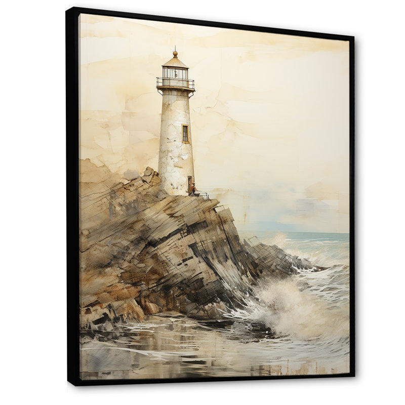 «Minimal Grey Light House I», reproduction sur toile, H 32 po x l 16 po x P 1 po, Cadre flottant noir