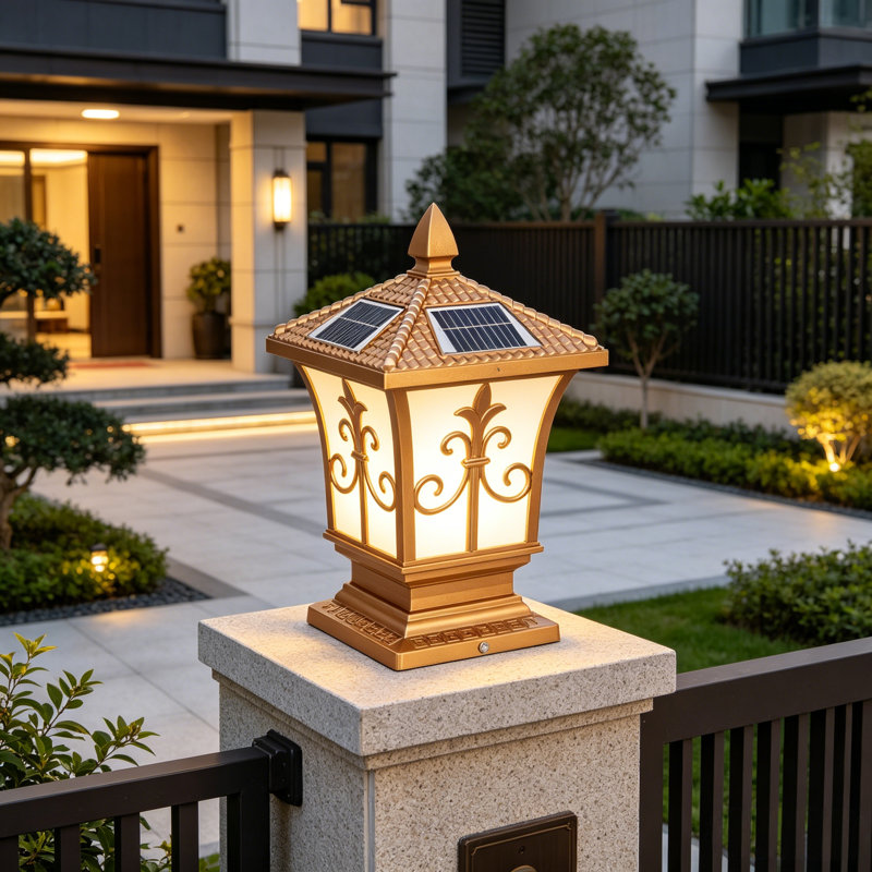 Black Solar & Hardwired Dual-Use Post Light, 4-Color Led, Ip65 Waterproof, With Remote Control, For Outdoor Gate & Patio