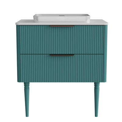 Meuble-lavabo de 30 po en aigue-marine, autoportant pour salle de bain moderne, rangement spacieux, construction - aigue-marine rayé, lavabo en céramique inclus, rails de fermeture amplement lisses