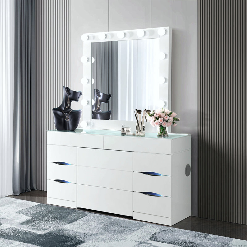 Ensemble de coiffeuse avec tabouret, White