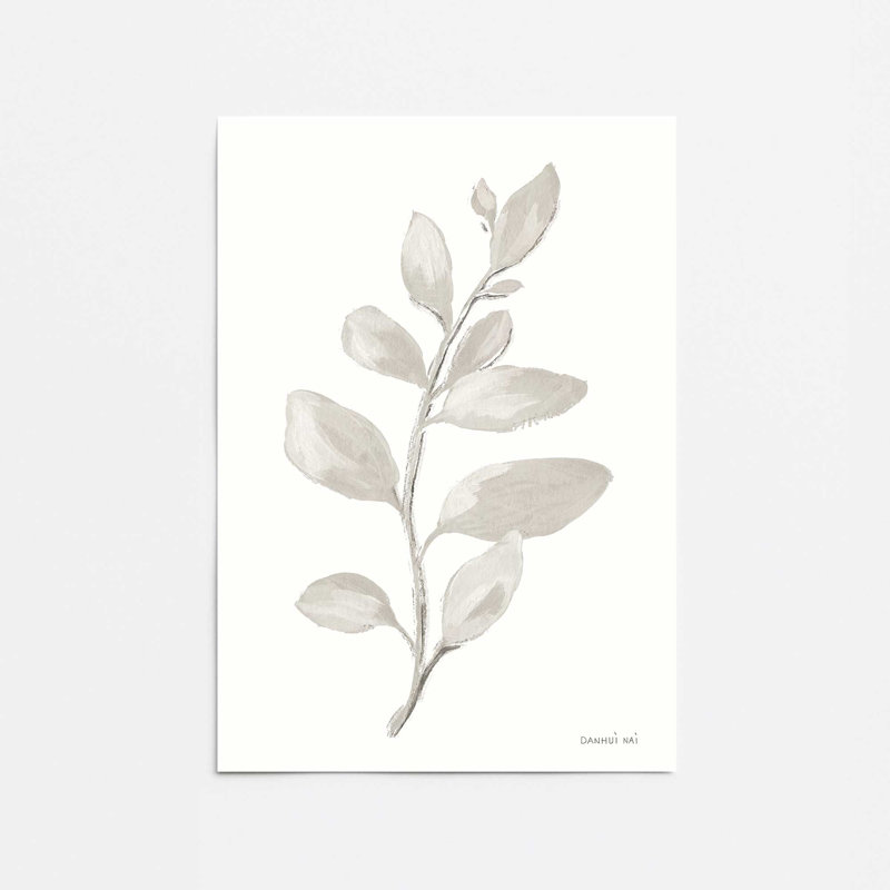 Élégantes feuilles grises I print, H 14 po x l 11 po, Impression sans cadre