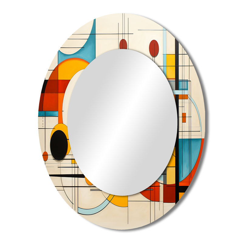 Mid-Century orange graphique géométrique orange - miroir mural orange Mid-Century ovale, 43 po x 33 po