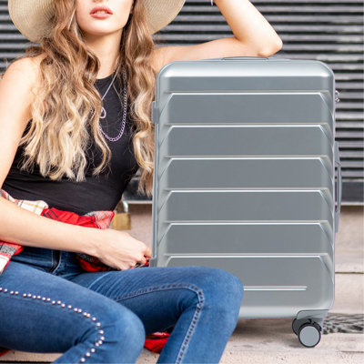 20"/24"/28" 3 Pcs/Set In ABS Spinner Wheel Luggage, Matching Color , With Combination Lock (Silver)