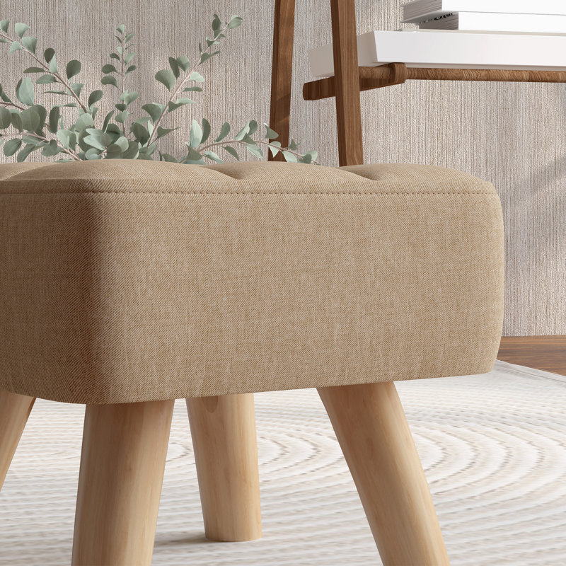 HOMCOM Modern Tufted Footstool, Linen Fabric, Rubber, Brown