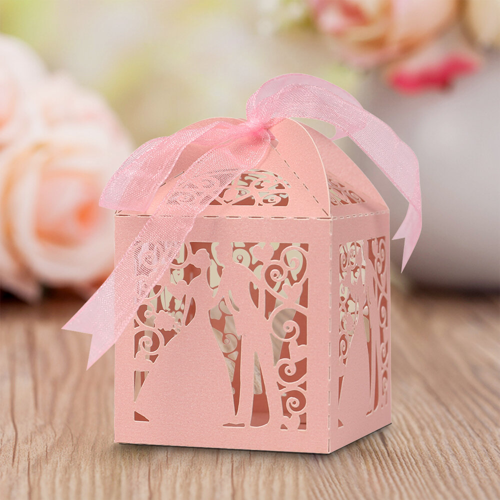 50Pcs Plastic Gift Box Gift Box Wedding Candy Bags Flower Pink Baby Shower  Favor Chocolate Packaging Wholesale Party Supplies