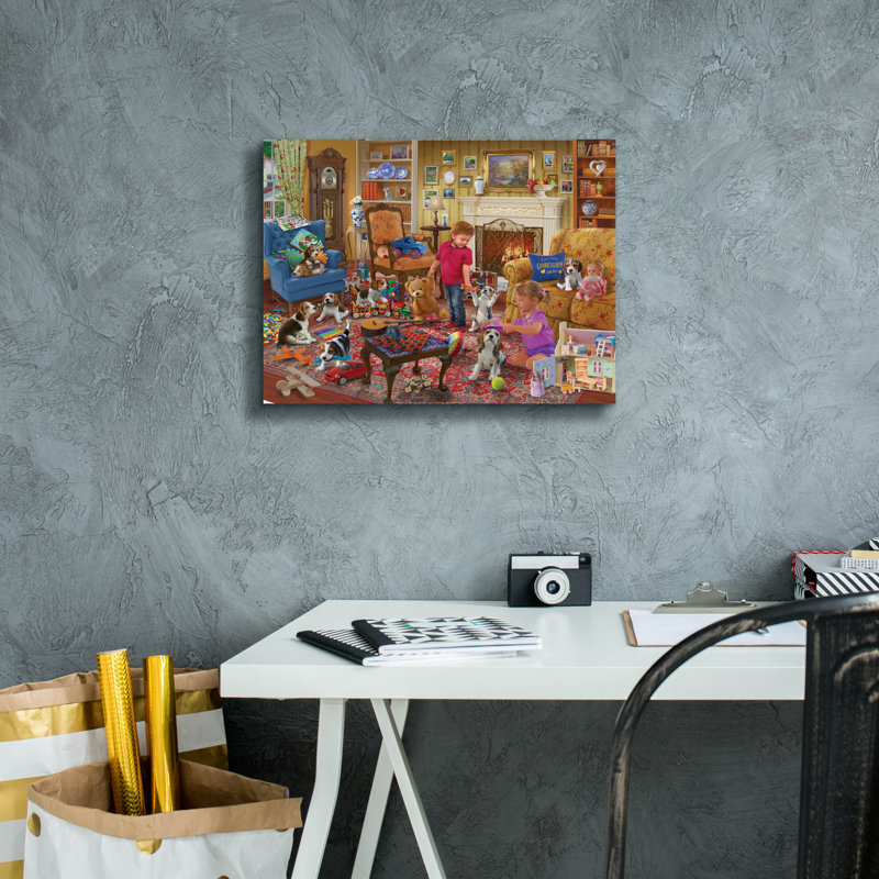 «Fun With Puppies» par Bigelow, illustrations sur toile, H 12 po x l 16 po x P 0,75 po