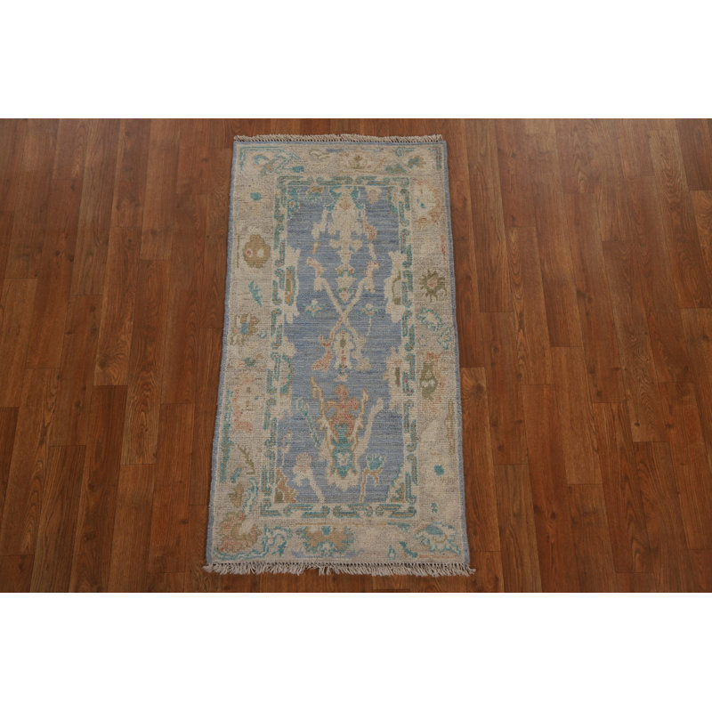 One-of-a-Kind 1'11" x 3'9" New Age Rectangle Wool Area Rug in Beige and Blue