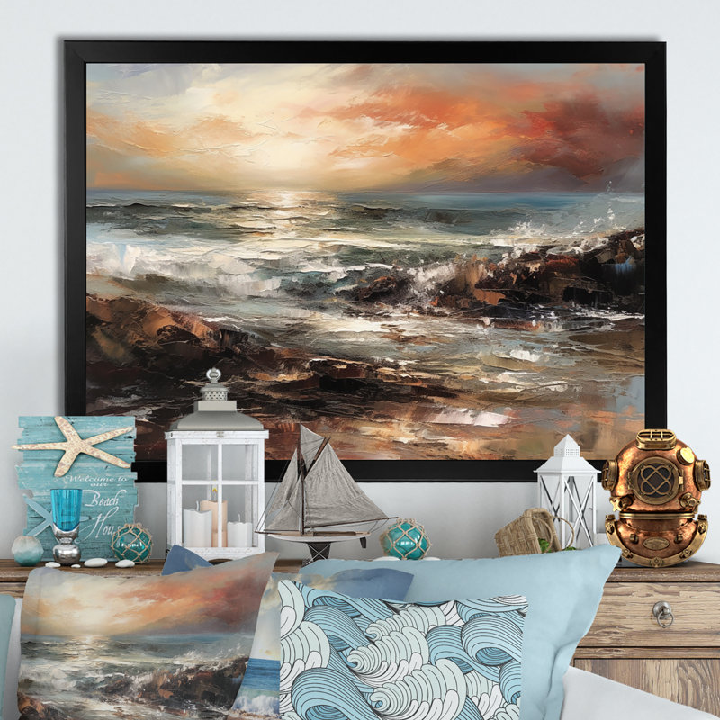 «Whispering Coastal Sunset II», reproduction sur toile, H 30 po x l 40 po x P 1,5 po, Cadre photo noir