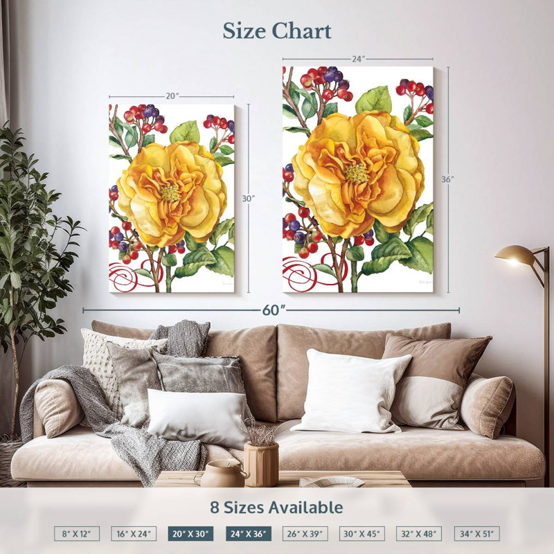 Harnek fleurs et baies rose, H 36 po x l 24 po
