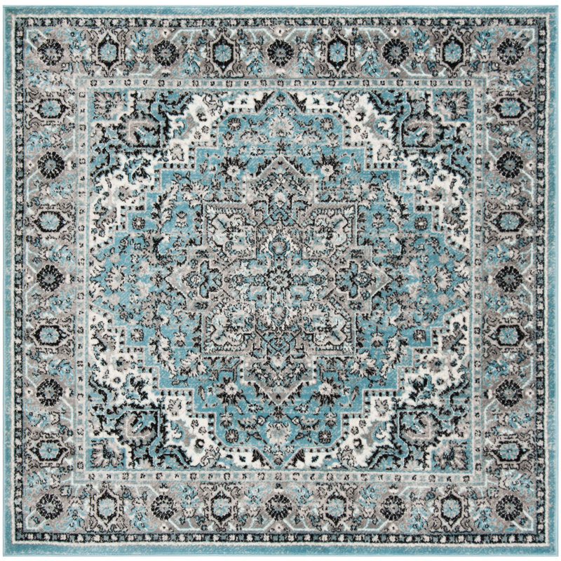 Tapis oriental bleu / ivoire Doty, Carré 6 pi 7 po