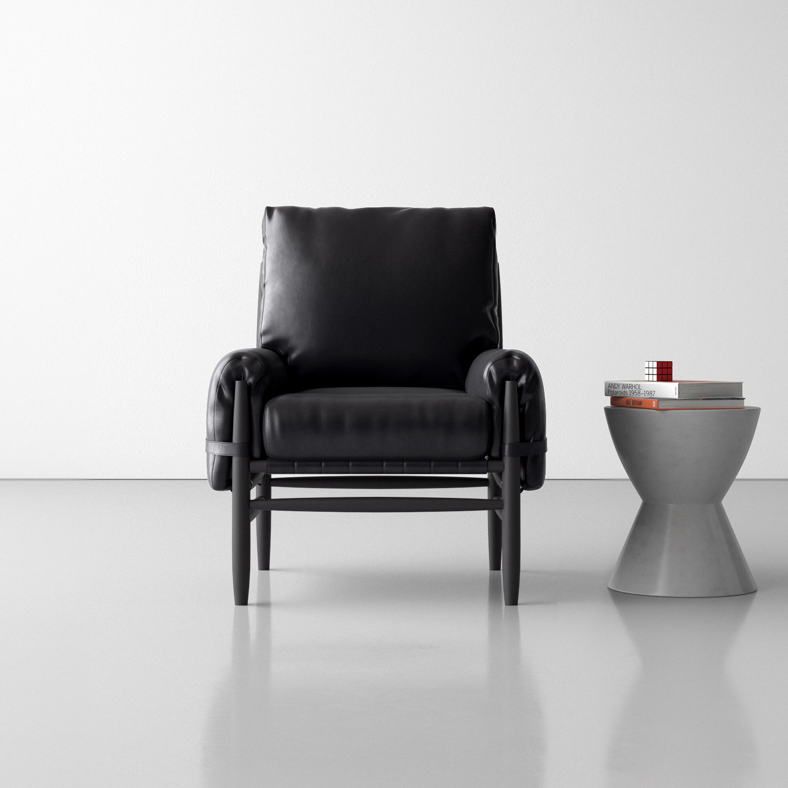 Marla Oak Armchair, Black Faux Leather