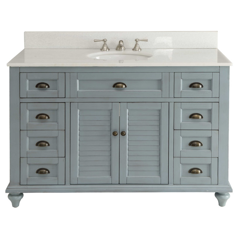 49" Blue Cottage Style Bathroom Vanity with Quartz Countertop