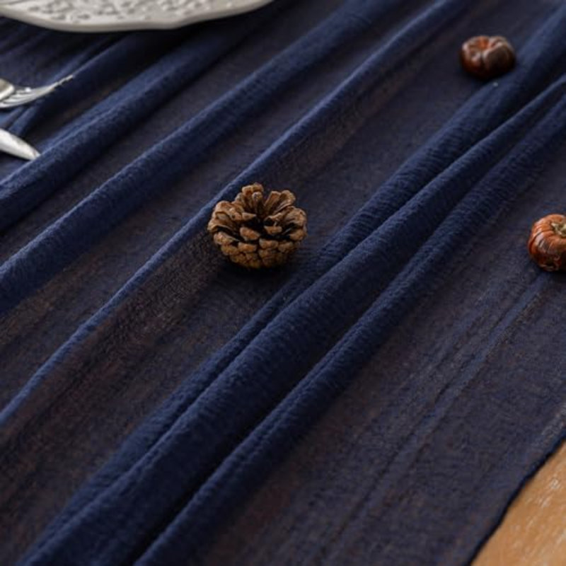 Navy Cheesecloth Table Runner 120 Inches Fall Summer Boho Decorations