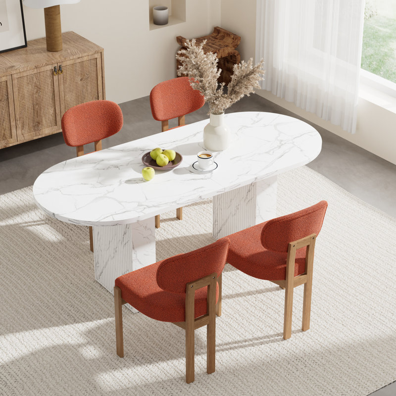 Oval Double Pedestal Kitchen Table Sets, 5 Pieces: Table, 4 Chairs, Orange
