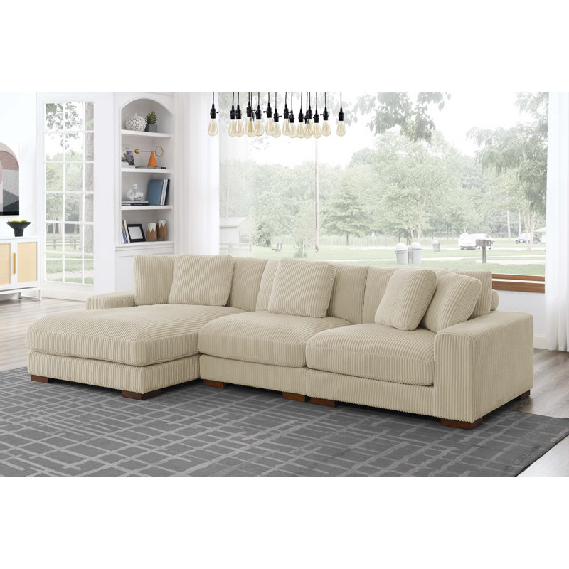 Canapé et méridienne Flaubert Gwendoly, Velours côtelé beige, Orienté à gauche (vu de face), H 33 po x l 124,5 po x P 65 po