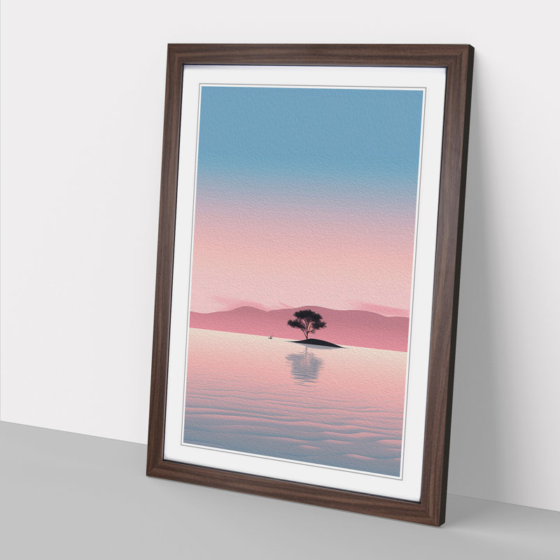Lake Minimalism - Single Picture Frame Print on Wood, 34cm H x 25cm W x 2cm D, Walnut Framed