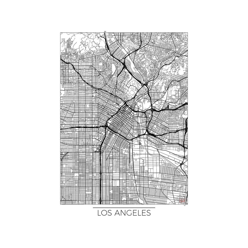 Los Angeles Minimal Urban Blueprint Map by Hubert Roguski - Wrapped Canvas Print, 20.32 cm H x 30.48 cm W