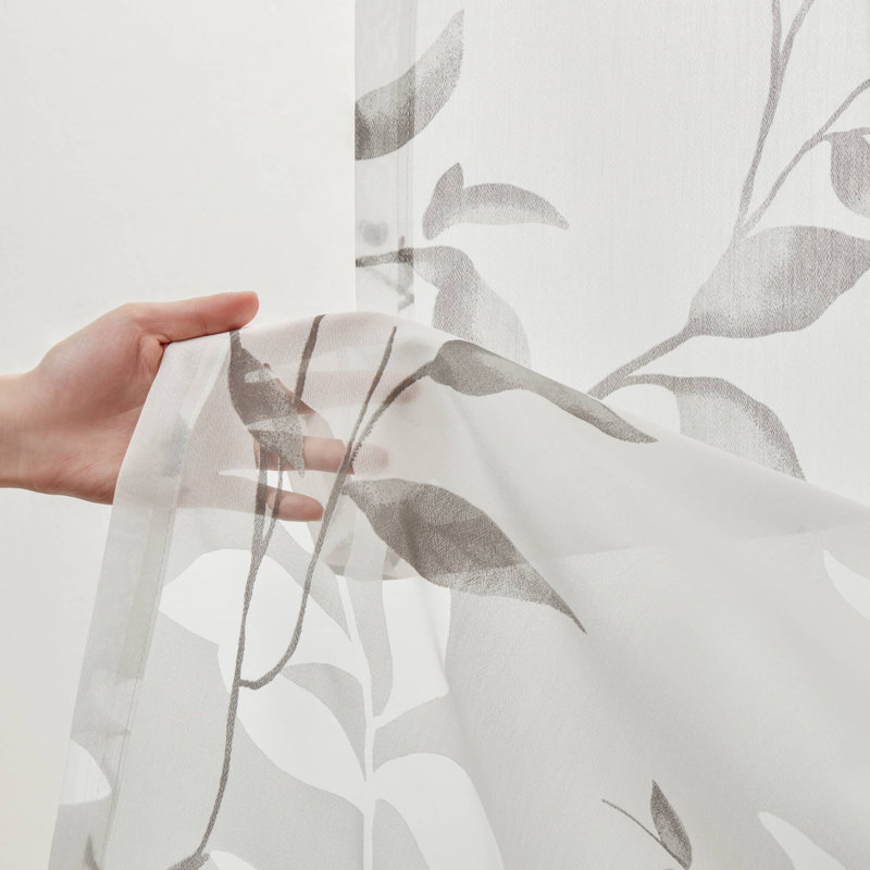 Cecily Grey Floral Printed Burnout Sheer Grommet Single 50x84" Curtain Panel, Gray, 50" W x 84" L