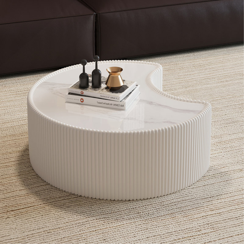 Table basse moderne en cuir fritté clair, Blanc