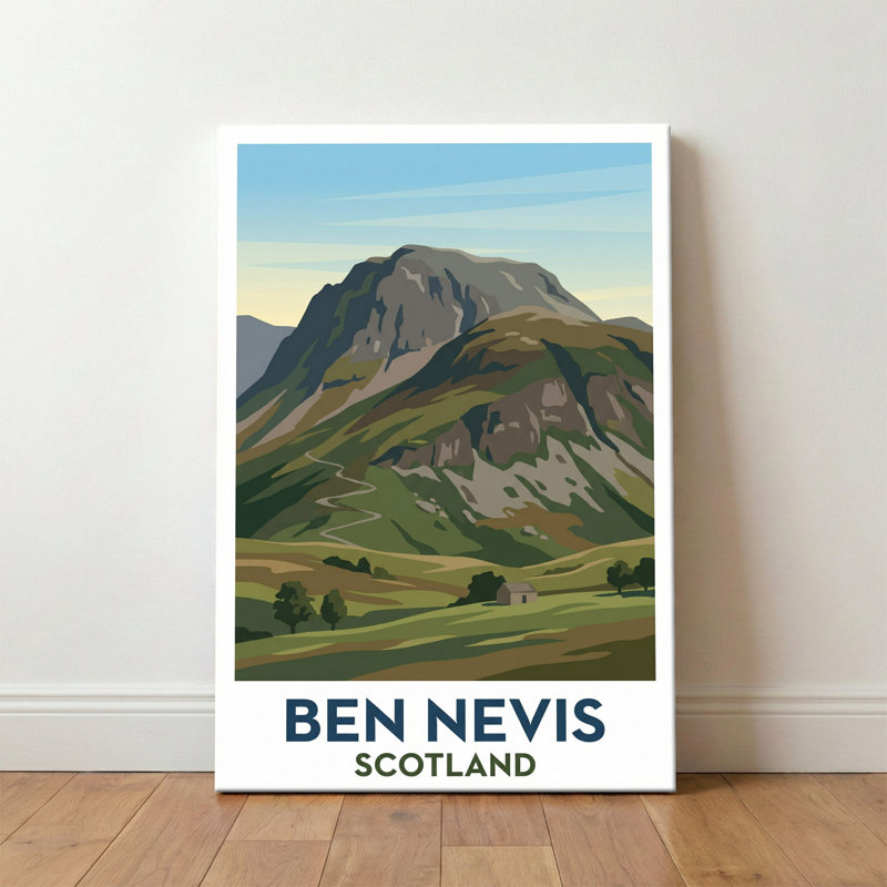 Ben Nevis, Scotland - Romantic Travel Poster Of The Majestic Highland Peak. Giclee Print On Wrapped Canvas. Wall Art, Home Decor - Natural Landmarks, Scotland - Wrapped Canvas Print
