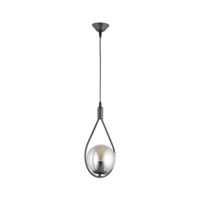Elegant Black Metal Chandelier, Adjustable Height 7.5 - 23.6 Inches | Ø4.7 x 4.7 Inches Base Plate | E27 Socket, Max 40W | Stylish Glass Cap, Perfect for Dining Room & Living Spaces, IP20 Rated