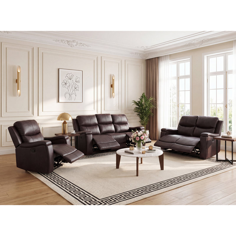 Ensemble de salon inclinable 3 pièces Emony, Espresso