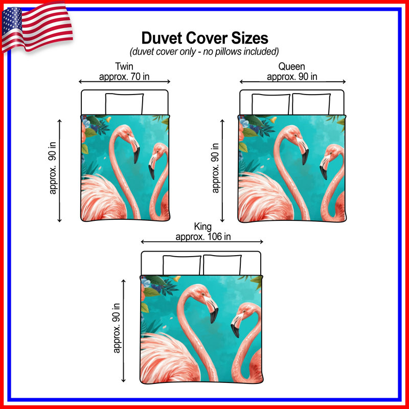 Flamants roses avec housses de couette roses, Grand lit