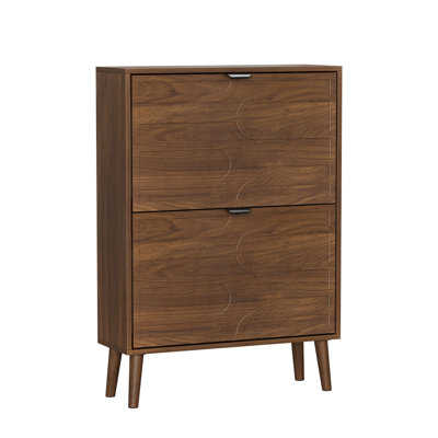 Armoire à chaussures indépendante médiévale moderne, armoire à chaussures en noyer de 23,62 pouces, armoire à chaussures avec 2 tiroirs rabattables, convenant aux couloirs et aux entrées