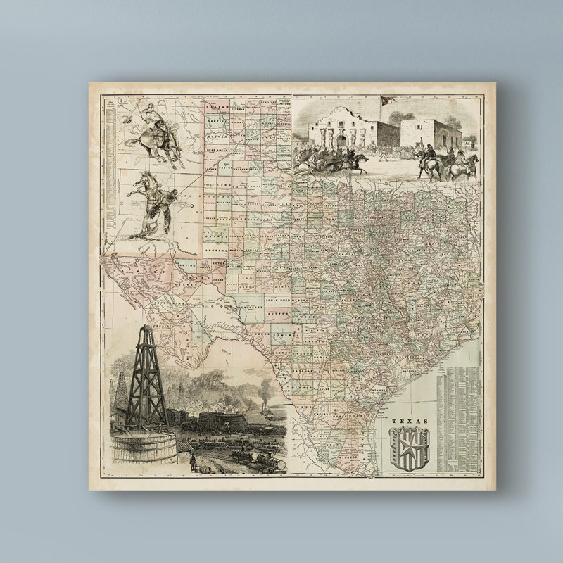 Art mural sur toile tendue - Art mural «Map Of Texas» de Vision Studio pour le salon, la chambre à coucher ou le bureau - 35 x 35