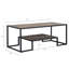 Table basse rectangulaire rustique en chêne rustique et noir avec 1 étagère pour le rangement ouvert, structure en métal, plateau de 15 mm d'épaisseur en placage de papier de polyuréthane, aspect de la pièce finale parfaite, tablette de rangement, composition
