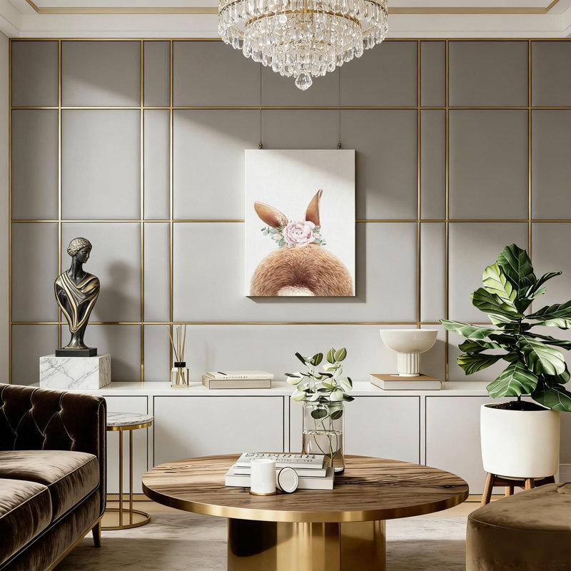 Brown Bunny Rabbit Back Canvas Solid Wood Frame Support Wall Art Decor (16" X 24" )