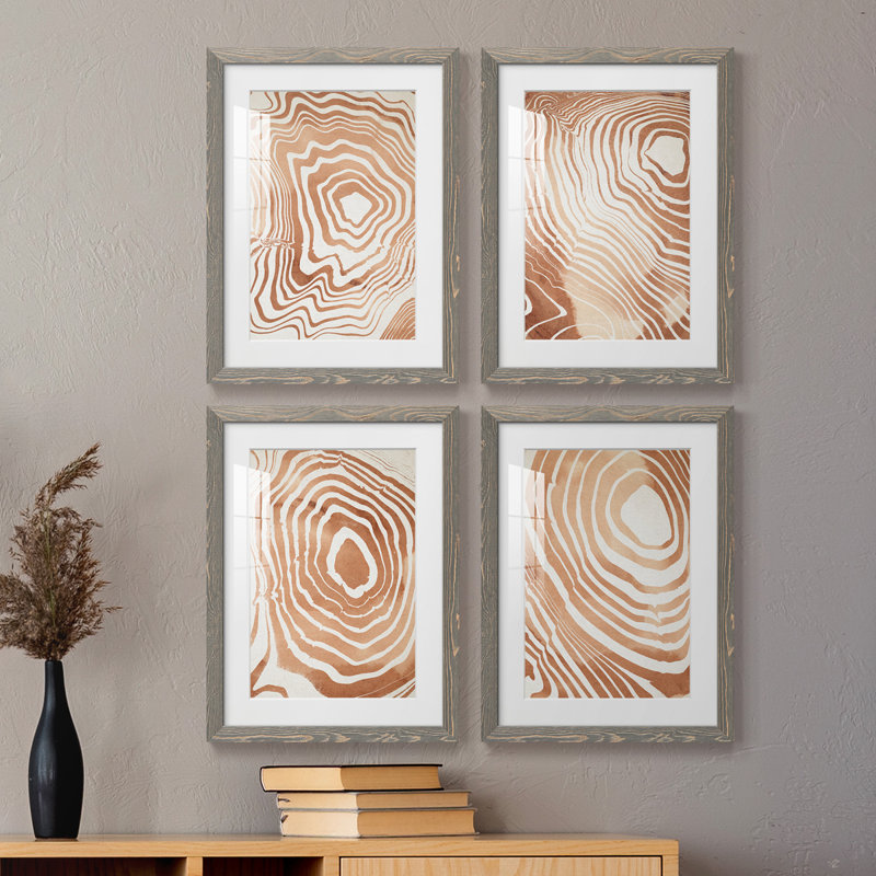 «Wood Grain Suminagashi I», ensemble de 4 reproductions de cadres photo, Gris, H 37,5 po x l 110 po x P 1,5 po