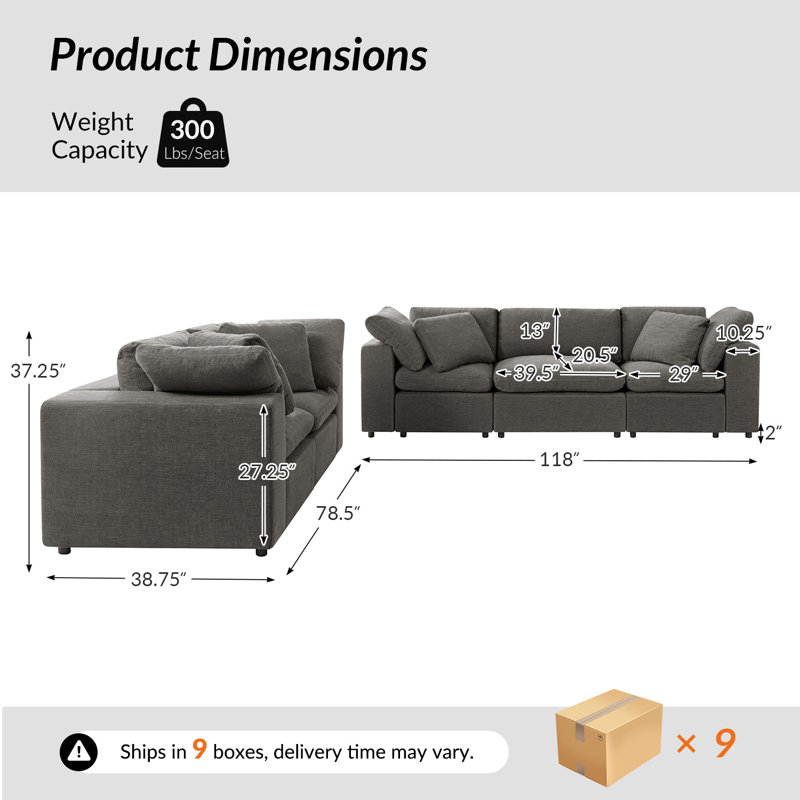 Canapé modulaire rembourré Alberto, Polyester gris
