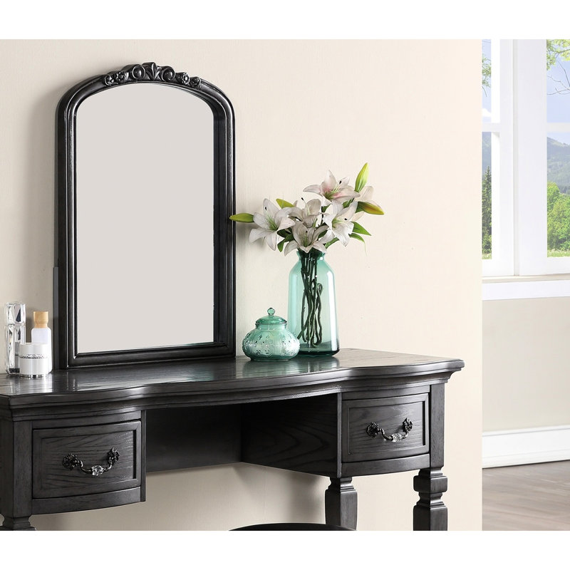 Meuble-lavabo de chambre gris antique avec plateau en bois massif et garniture cloutée en bois