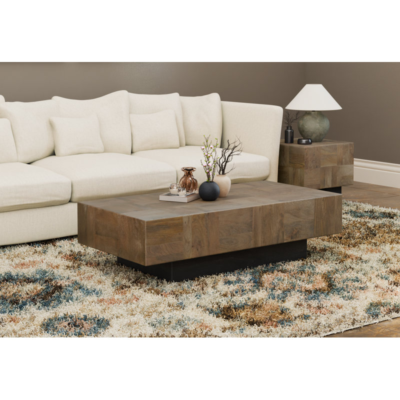 Hollingsworth Solid Wood Block End Table, Walnut Brown, Black
