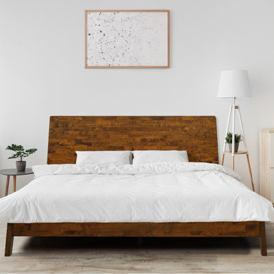 Serenity Premium Solid Wood Bed Frame with Headboard, Scandinavian Signature High Headboard Wood Bed, 800 lb Capacity, No Box Spring Needed, Fits All Mattresses, 5-Year Warranty