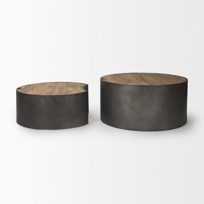 Tables basses avec rangement, plateau en bois de manguier et base en métal Kenzie