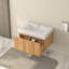 Meuble-lavabo mural de 30 po avec lavabo, armoire de salle de bain flottante murale avec finition en contreplaqué intégré de conception minimaliste moderne pour salle de bain compacte couleur acacia