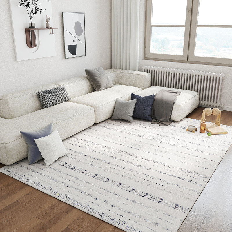 Clean Lines Rug Union Rustic Machine Washable Area Rug Soft Gray Lines Low Pile Rug for ...