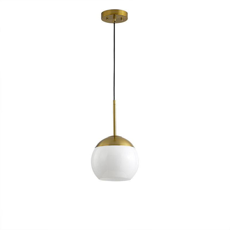 Luminaire suspendu en verre Melveen Globe, Laiton brossé, Blanc