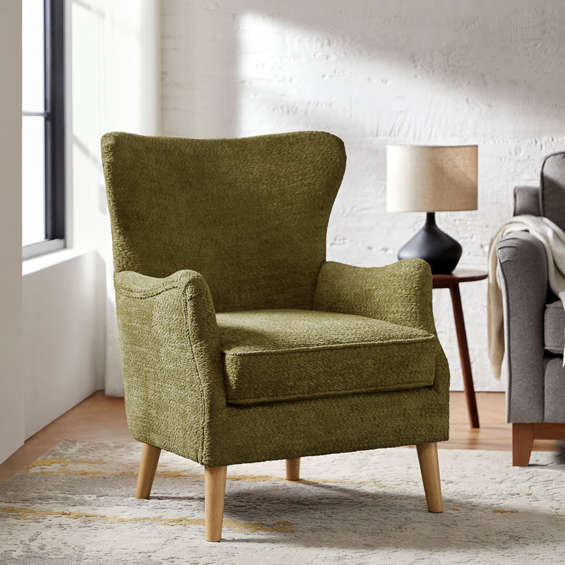 Ebbert 28.5" W Boucle Wingback Armchair, Moss
