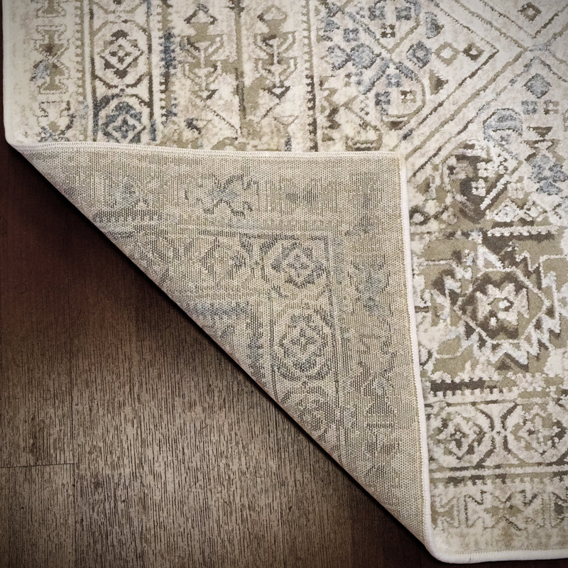 Tapis beige/bleu Karlee, Tapis de couloir : 2 pi 2 po x 7 pi 7 po