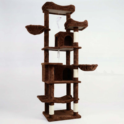 Arbre à chat à plusieurs niveaux de 68 po avec hamacs, panier suspendu et poteaux à griffer pour chats d'intérieur, parfait pour plusieurs félins