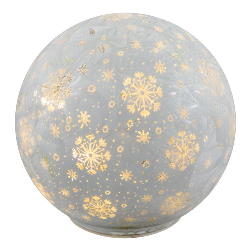 LED Lighted Snowflakes Glass Globe Christmas Decoration - 6" - White