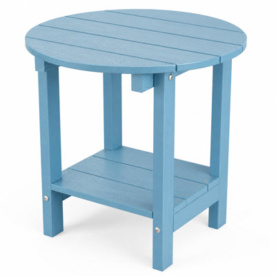 18" W x 18'' D HIPS Round Outdoor Side Table for Adirondack Chairs, 2-Tier Storage Easy Maintenance & Weather-Resistant Patio End Table with 330Lbs Load Bearing for Backyard, Pool, Patio, Porch, Garden, Lawn, Relaxing Companion, Blue