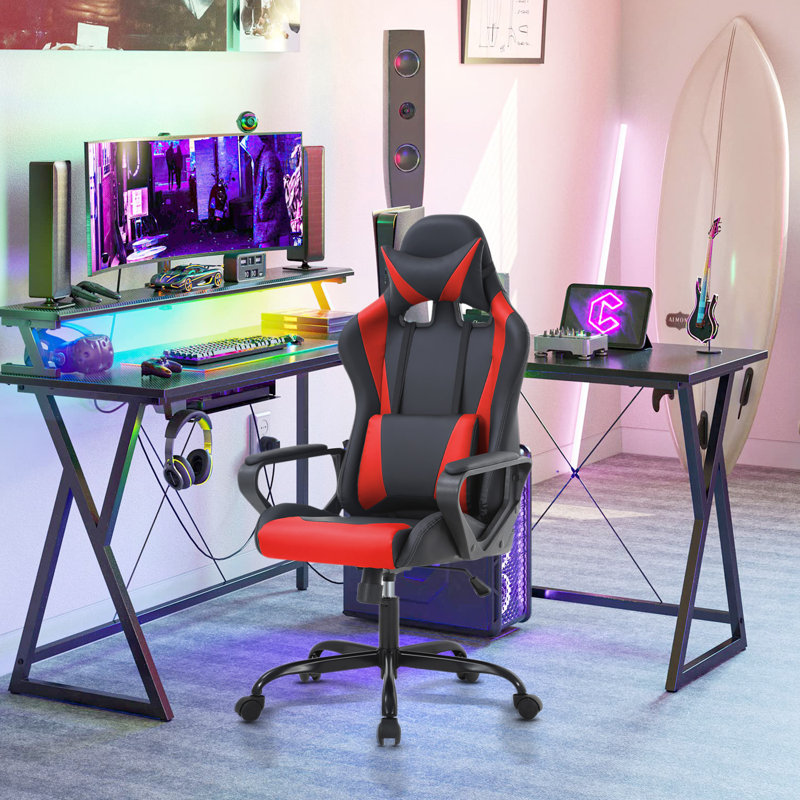 Adjustable High-Back Executive Gaming Chair With Lumbar Support And Rolling Casters For PC Executive High-Back Chair For Gaming And Office With Ergonomic Features, PU Leather