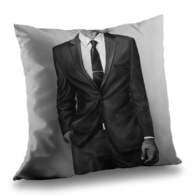 Man in a Costume | Office Monochrome Throw Pillow – Poly Twill Throw Pillow with Insert, Double-Sided Print
