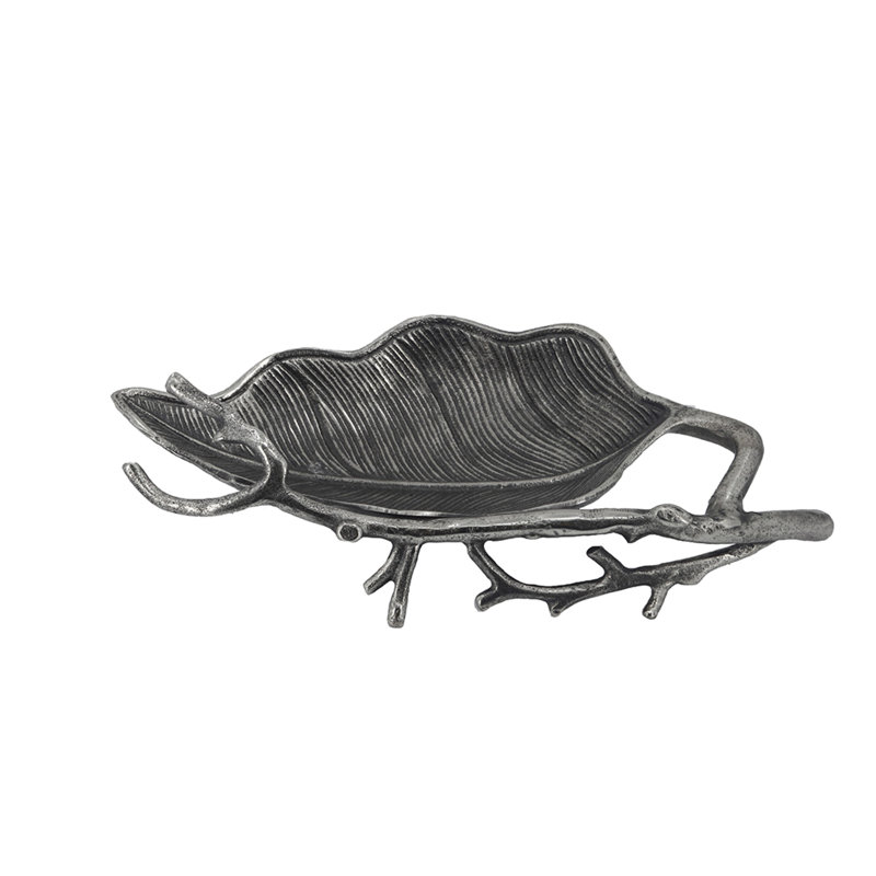 Plateau décoratif décoratif en forme de feuille, aluminium argenté antique 16 pouces